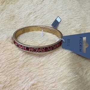 Pilgrim Gold Tone Bangle with Red Crystal Accents